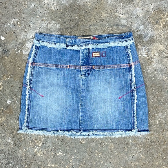 Buffalo Raw Hem Contrast Stitching Denim Mini Skirt - Picture 1 of 5